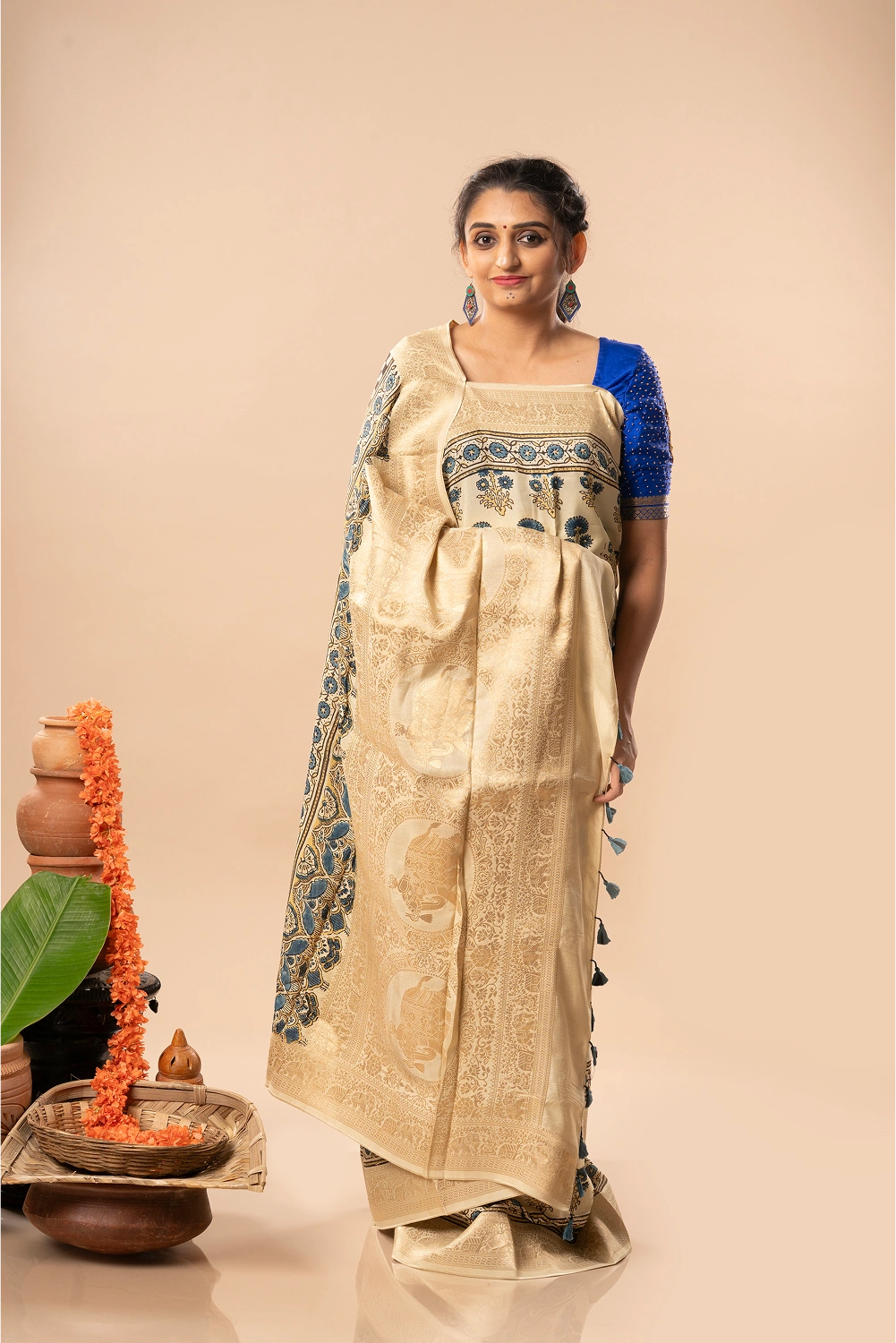 Royal Ivory- Ajrakh Dola Saree
