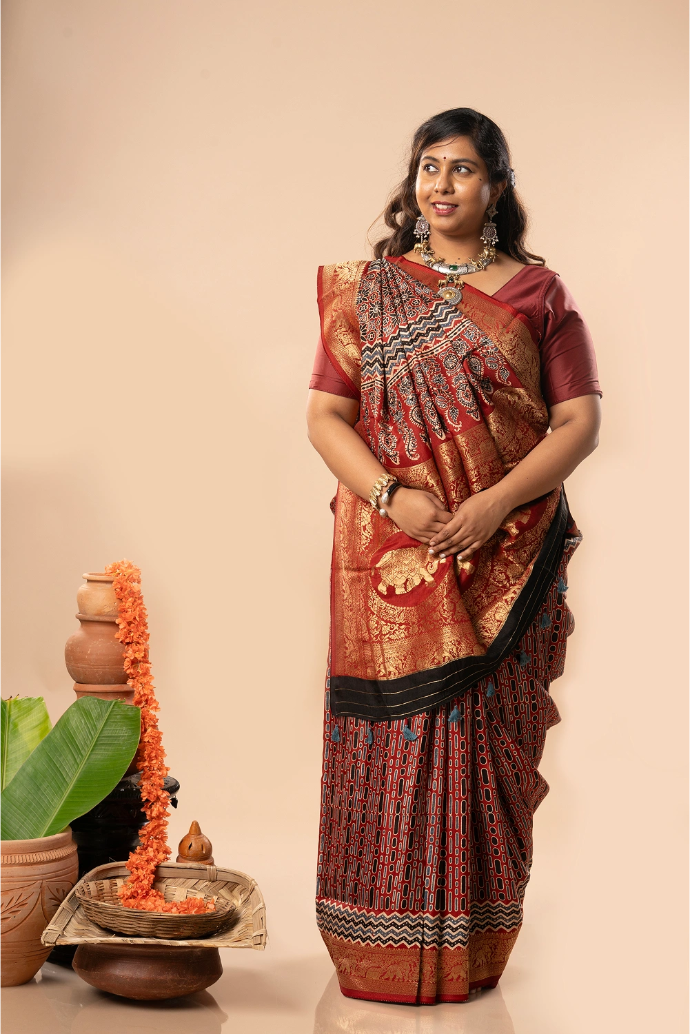 Royal Ruby- Ajrakh Dola Saree