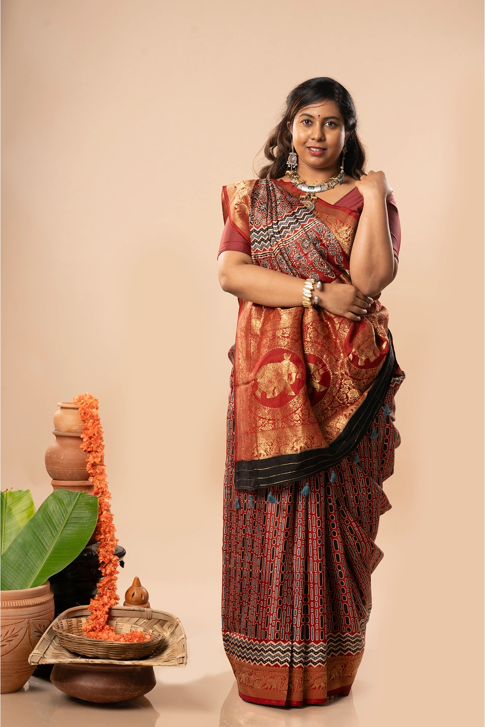 Royal Ruby- Ajrakh Dola Saree