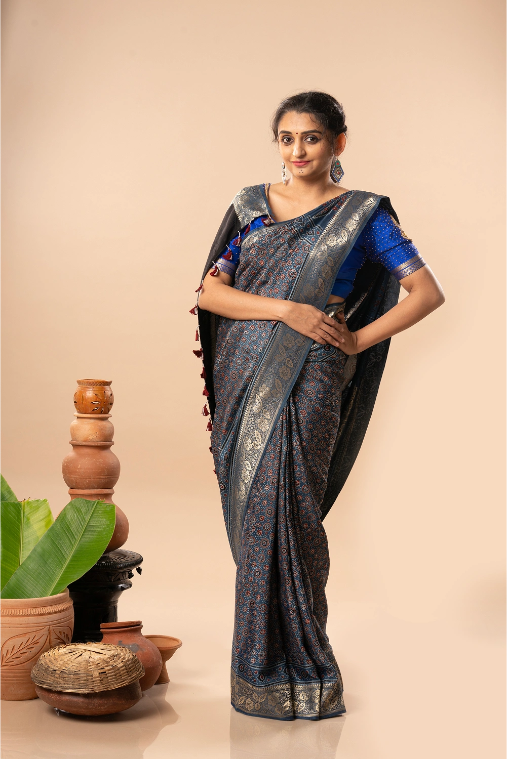 Elegant Blue- Ajrakh Dola Saree