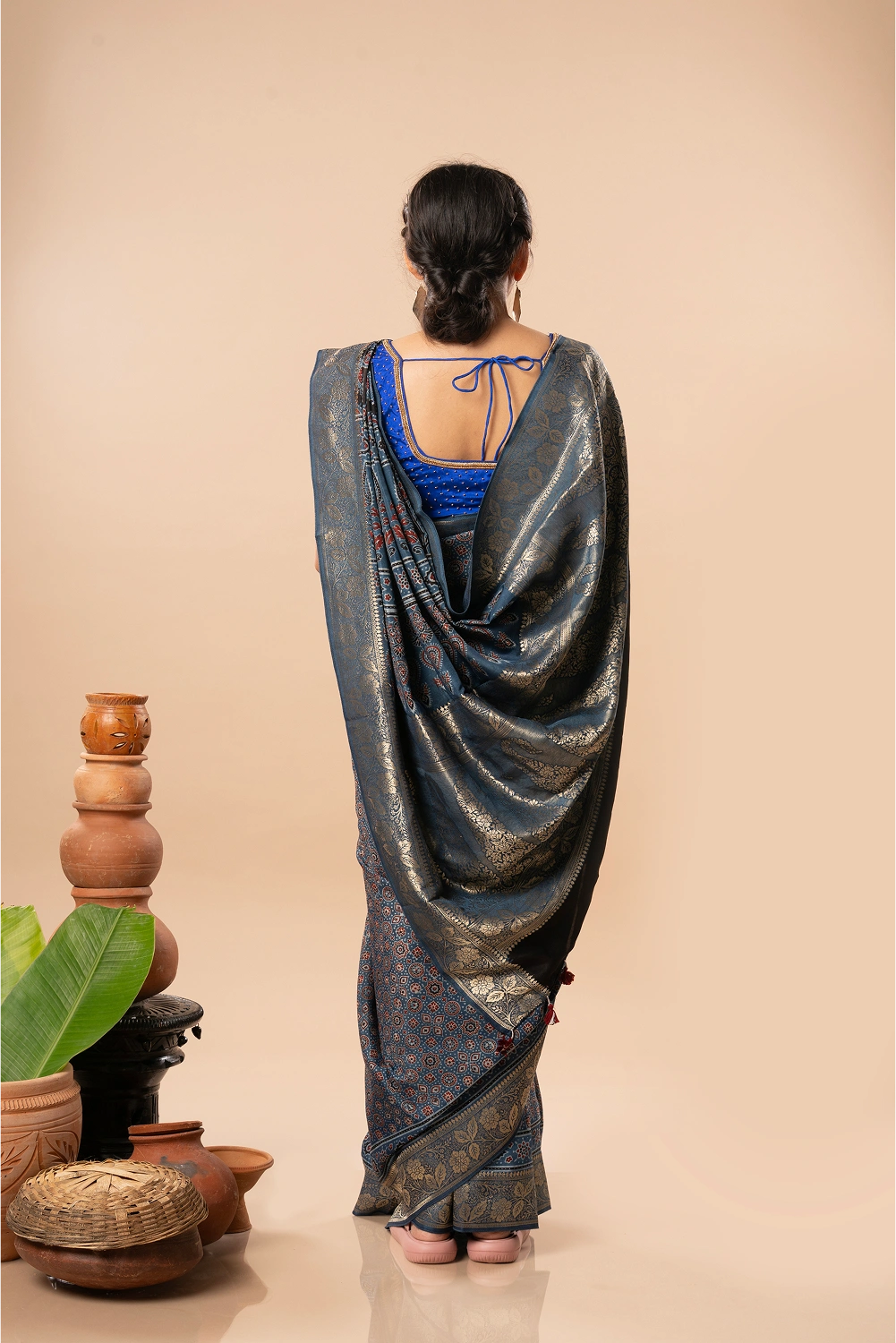 Elegant Blue- Ajrakh Dola Saree