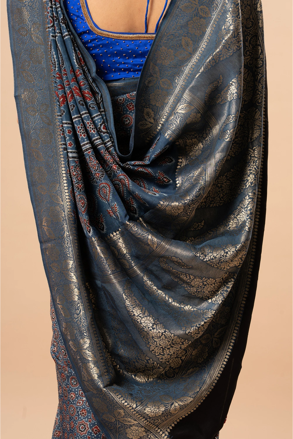 Elegant Blue- Ajrakh Dola Saree