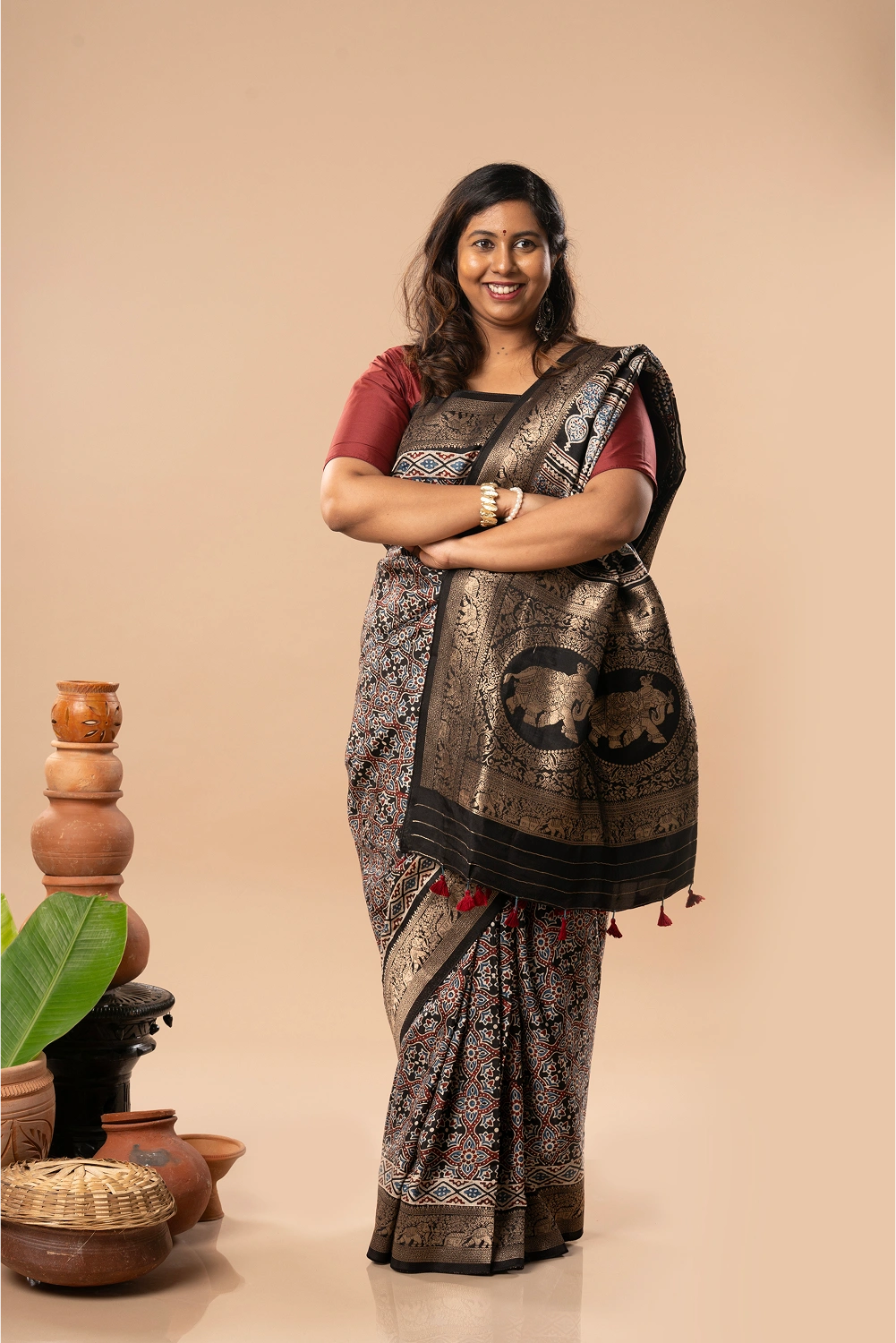 Regal Noir- Ajrakh Dola Saree