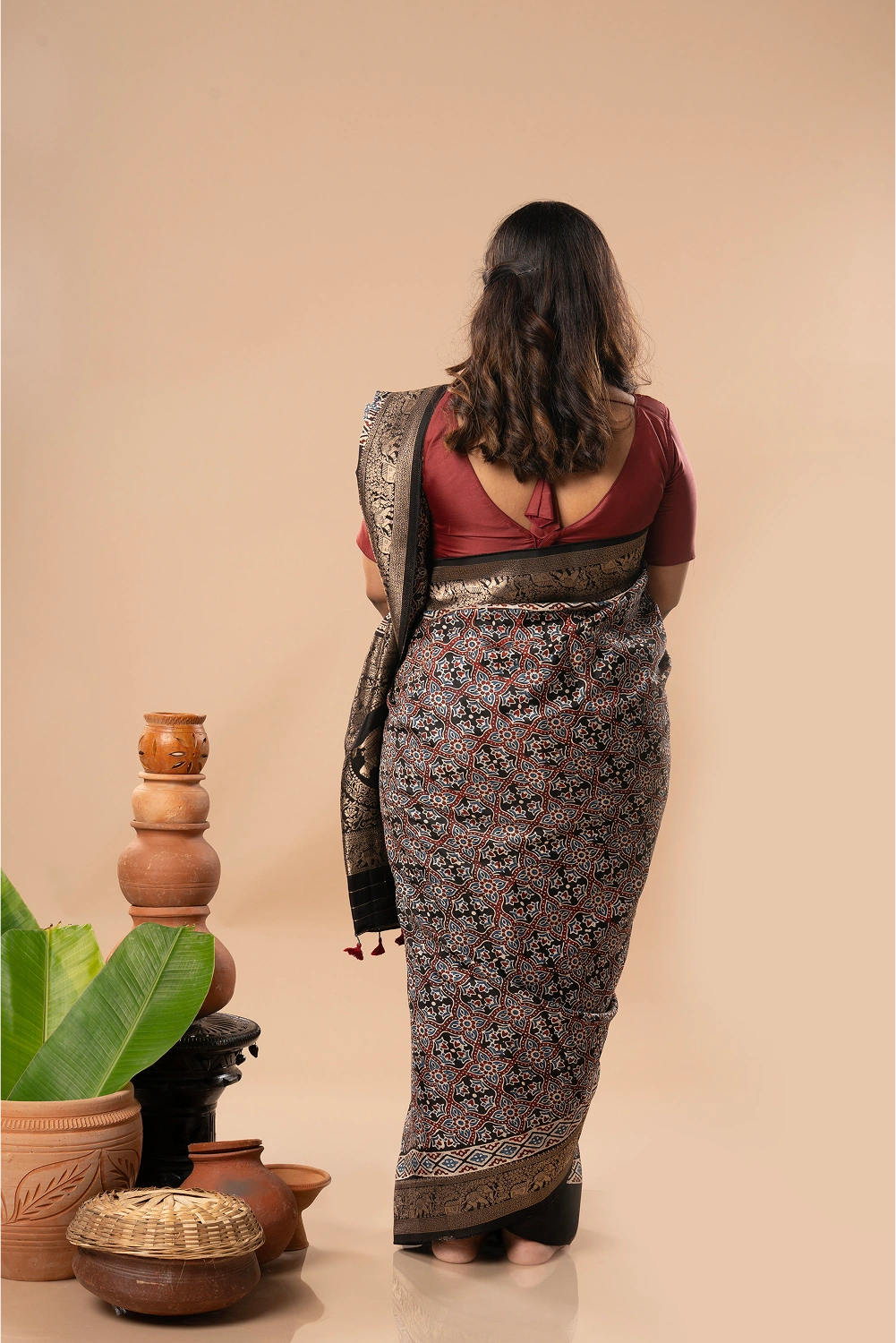 Regal Noir- Ajrakh Dola Saree