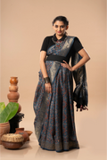 Midnight Mosaic- Ajrakh Dola Saree