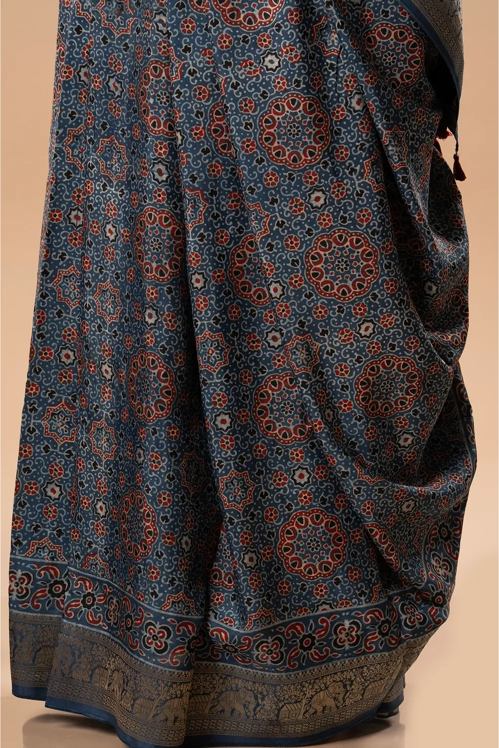 Midnight Mosaic- Ajrakh Dola Saree