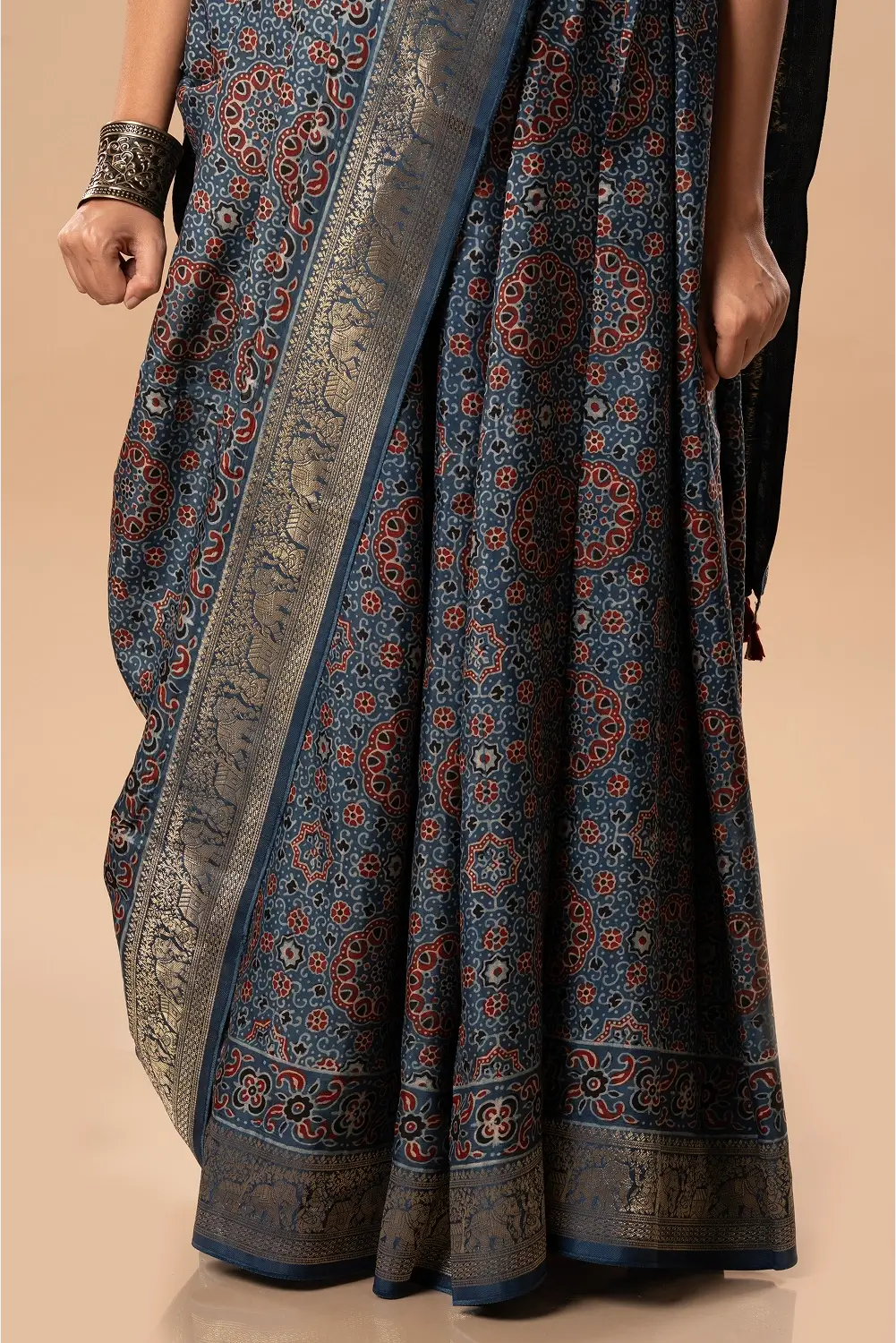Midnight Mosaic- Ajrakh Dola Saree