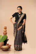 Midnight Majesty- Ajrakh Dola Saree