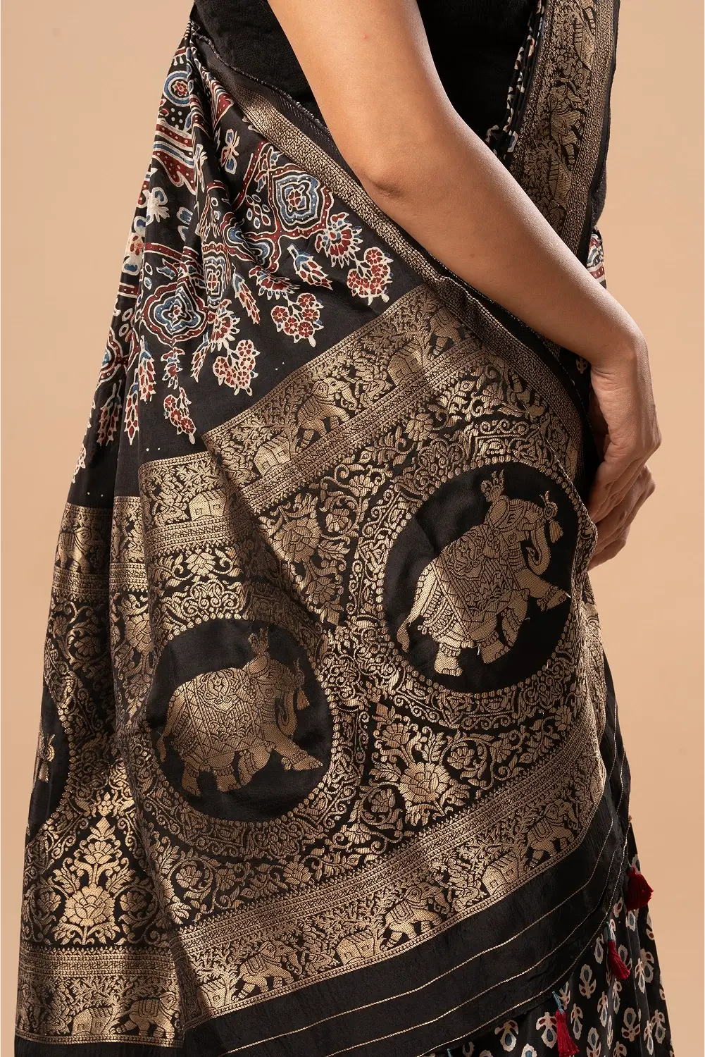 Midnight Majesty- Ajrakh Dola Saree
