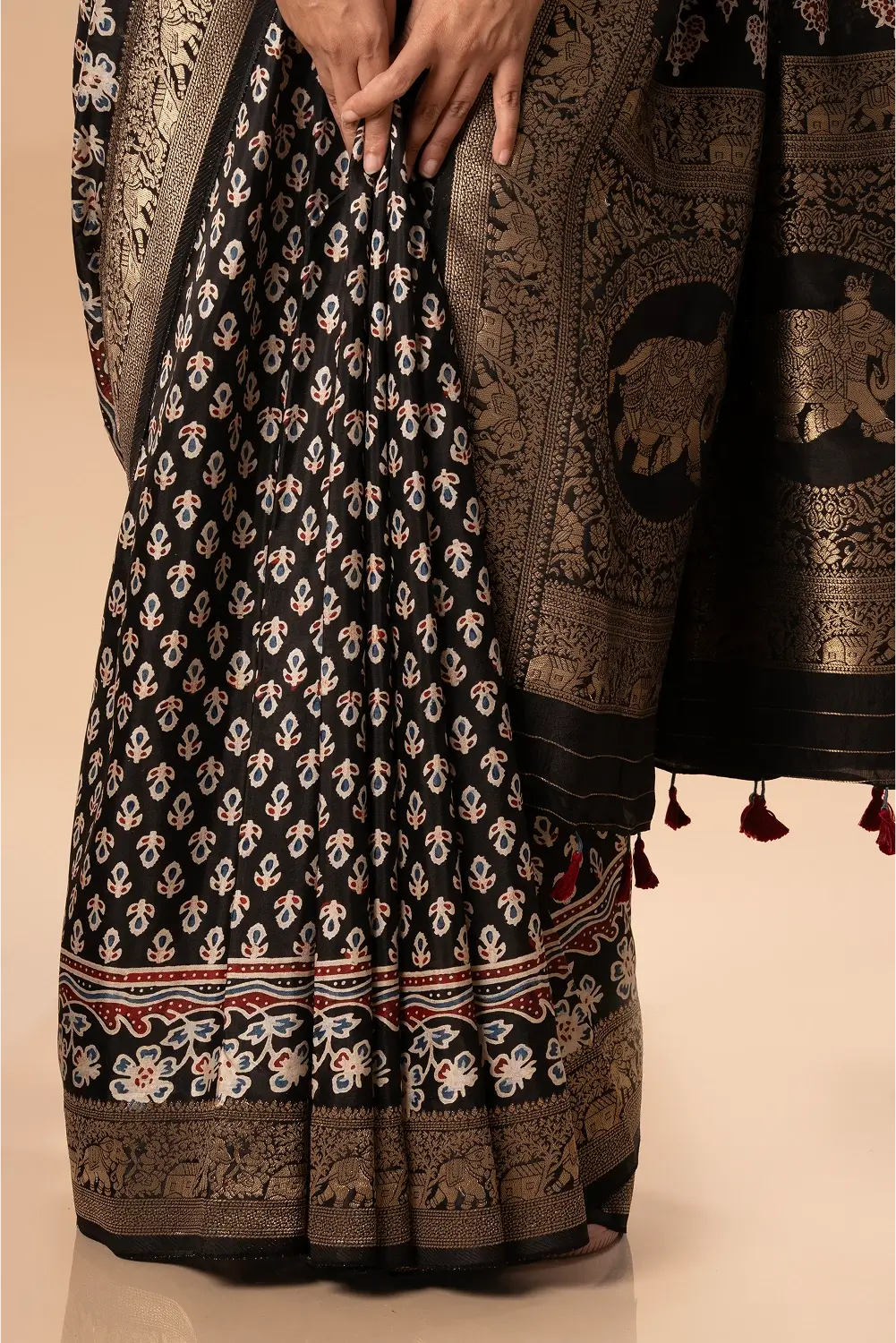Midnight Majesty- Ajrakh Dola Saree