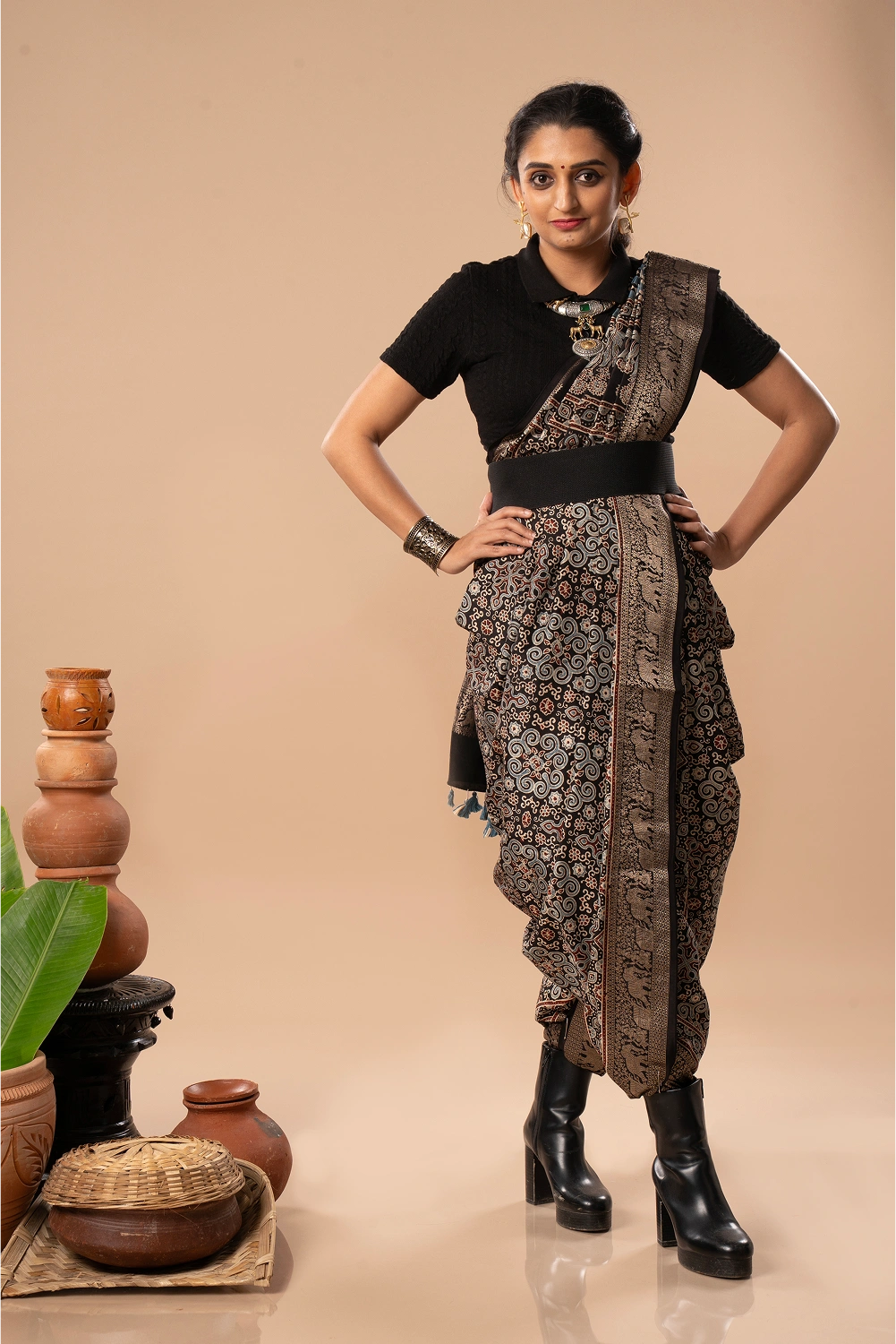 Mystic Mirage- Ajrakh Dola Saree