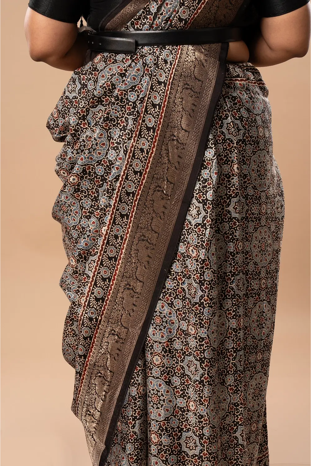 Shiny Elegance- Ajrakh Dola Saree