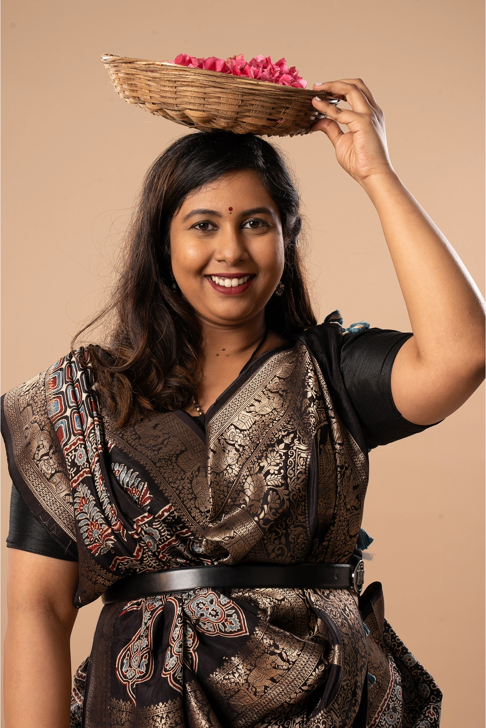 Shiny Elegance- Ajrakh Dola Saree
