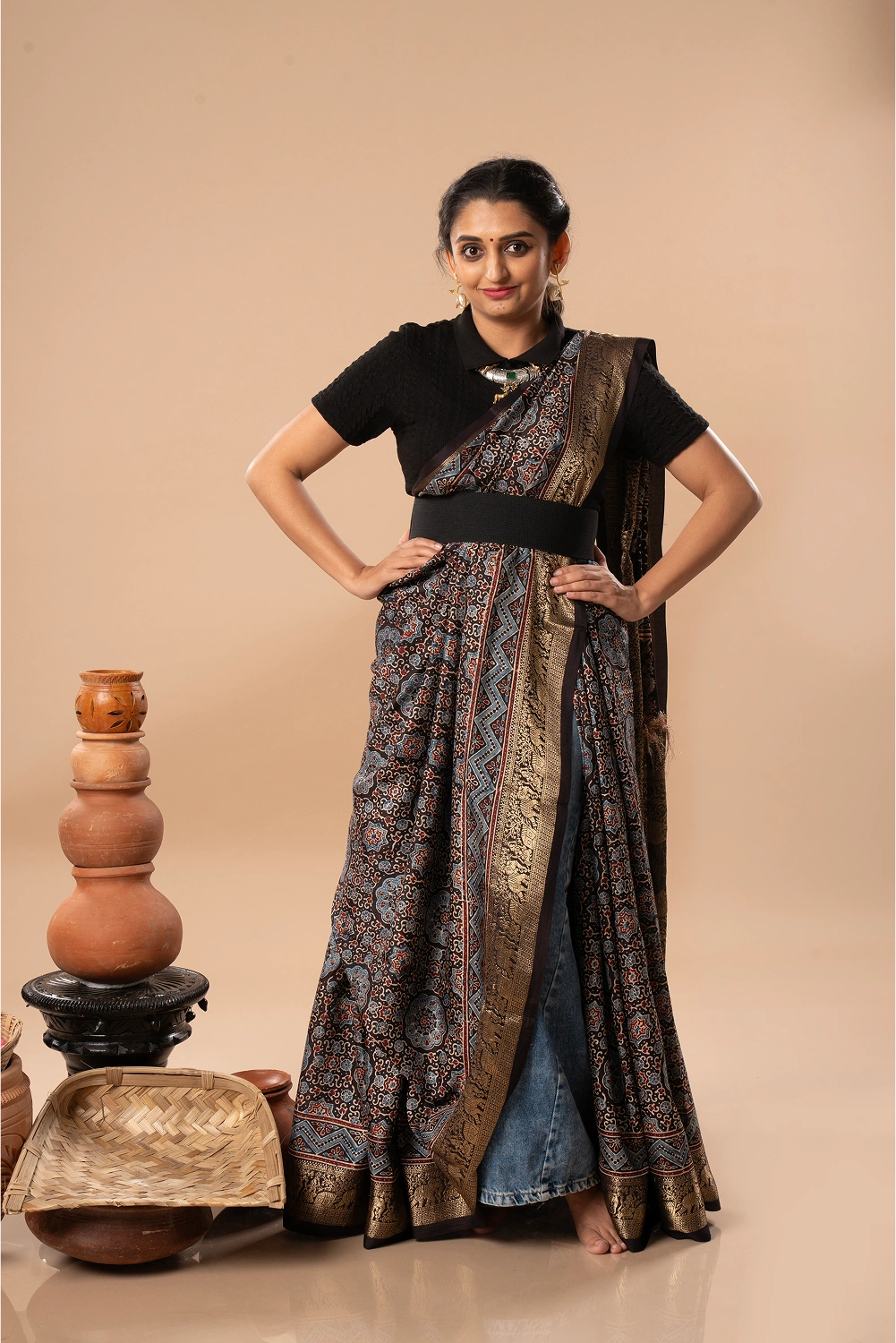Modern Royalty - Ajrakh Dola Saree