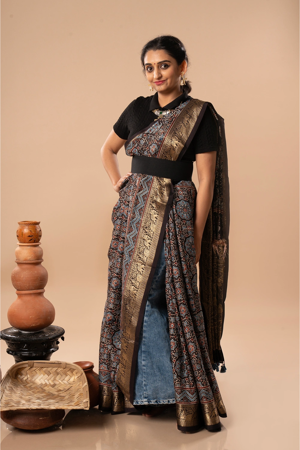 Modern Royalty - Ajrakh Dola Saree