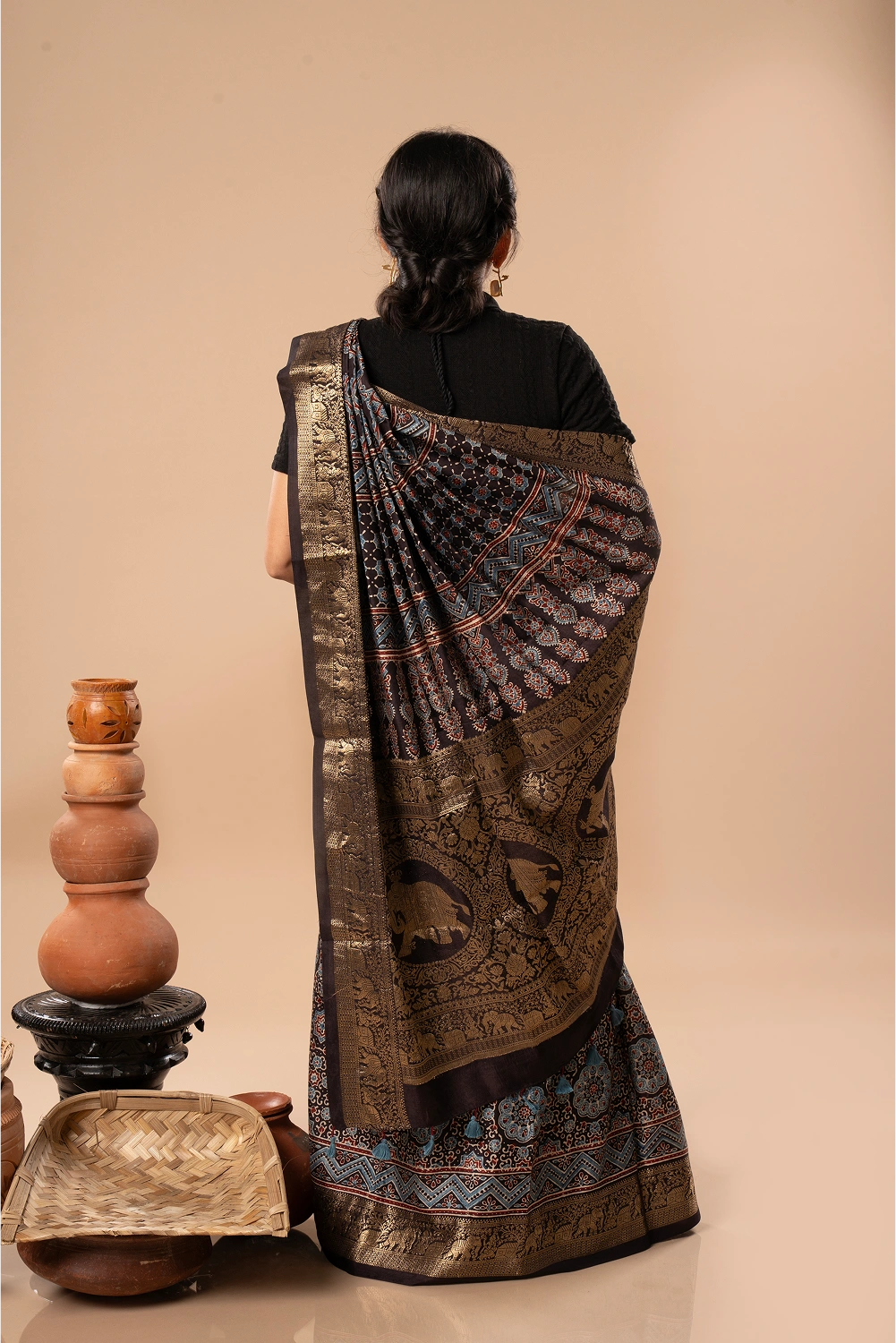 Modern Royalty - Ajrakh Dola Saree