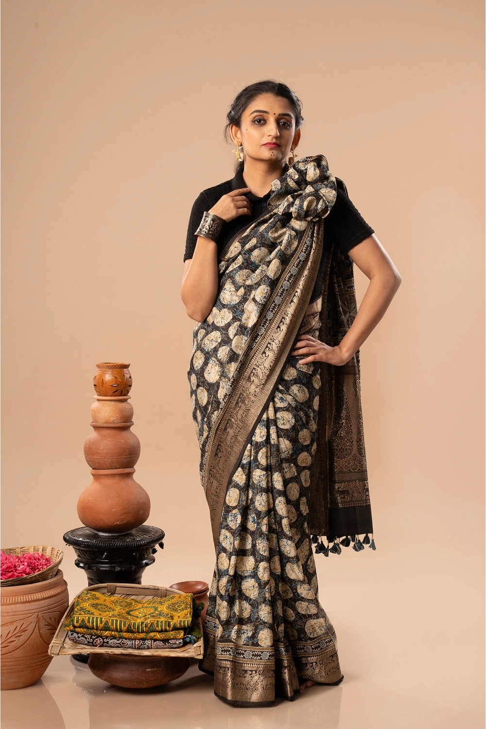 Forest Treasure - Ajrakh Dola Saree