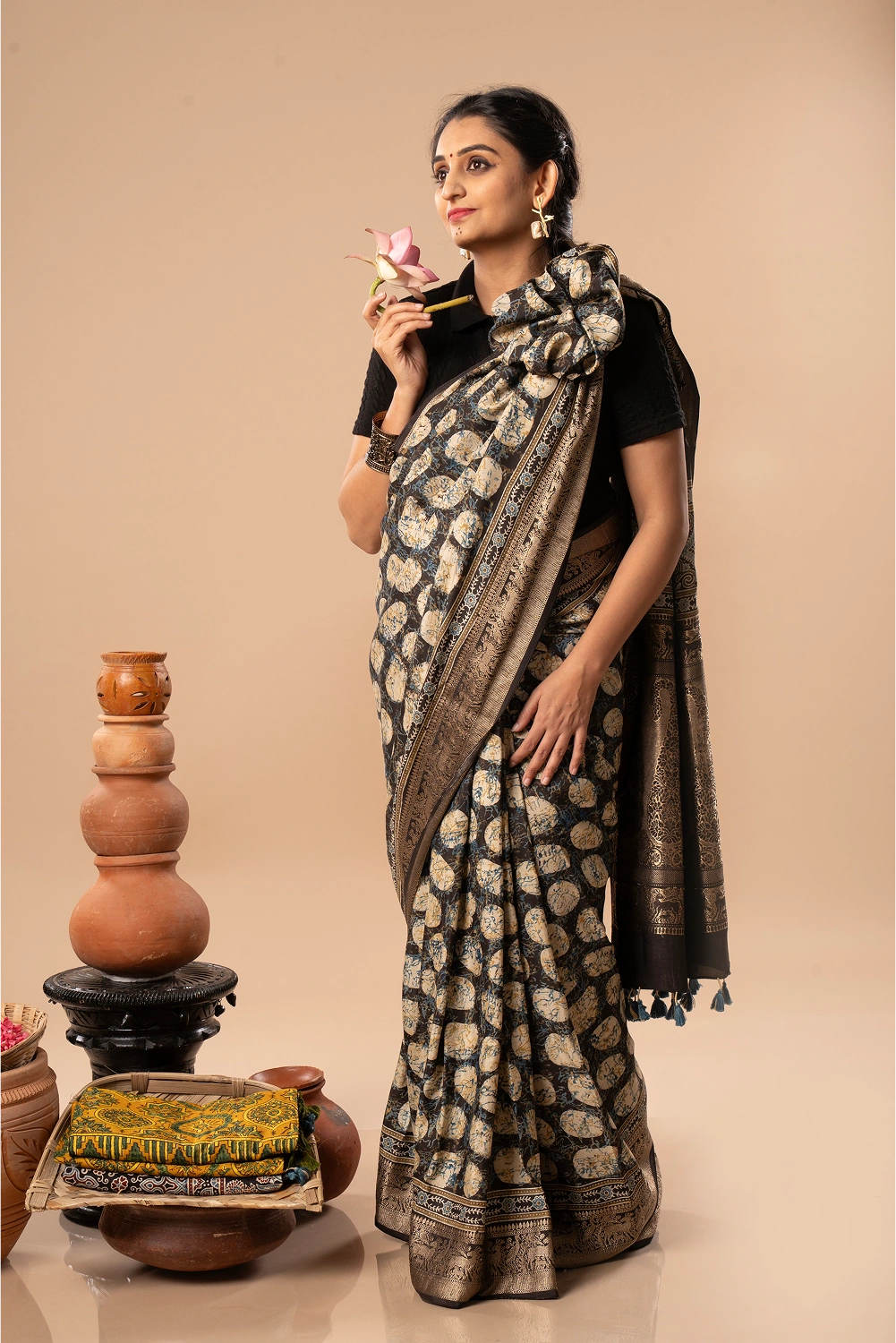 Forest Treasure - Ajrakh Dola Saree