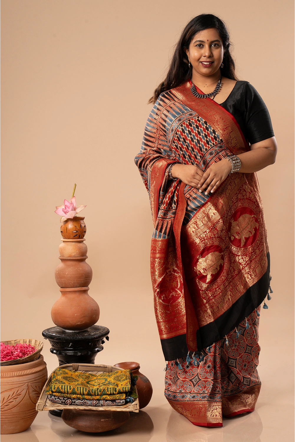 Silent Strength - Ajrakh Dola Saree