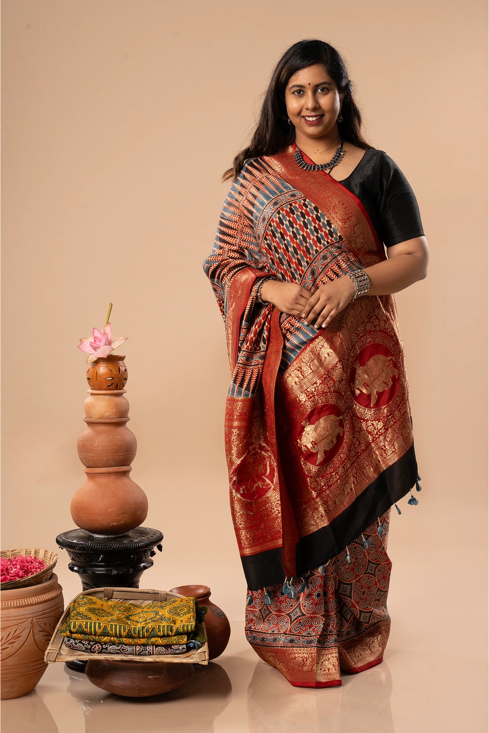 Silent Strength - Ajrakh Dola Saree