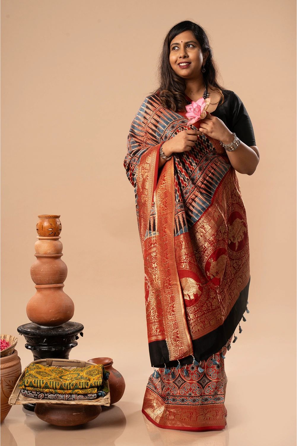 Silent Strength - Ajrakh Dola Saree