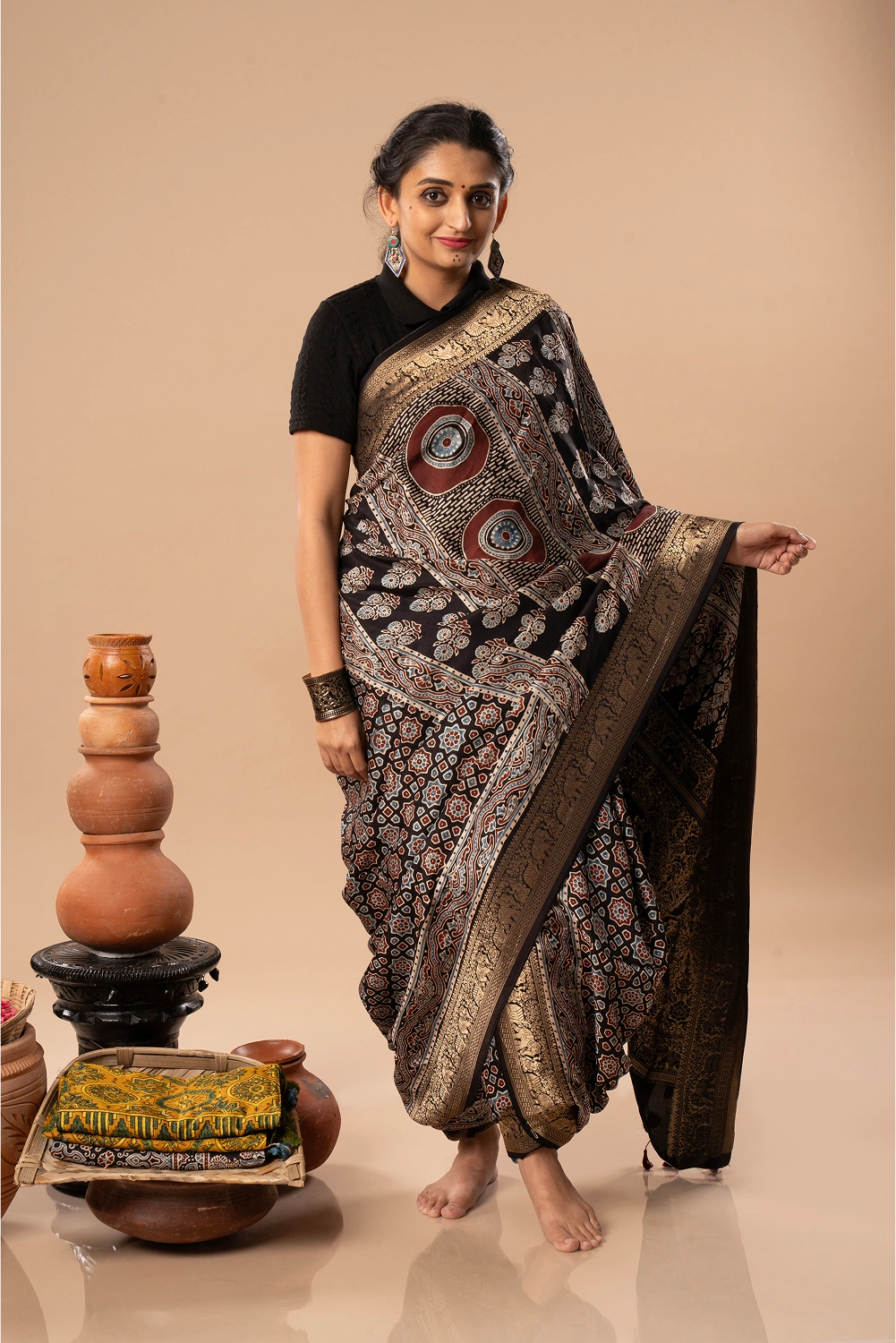 Mysterious Red - Ajrakh Dola Saree