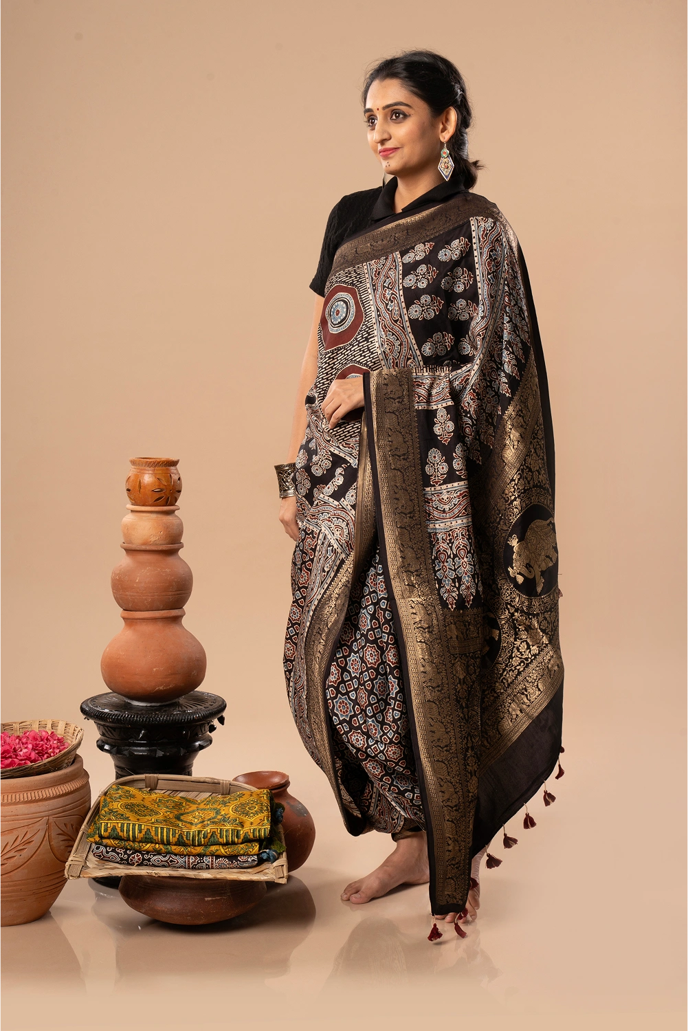 Mysterious Red - Ajrakh Dola Saree