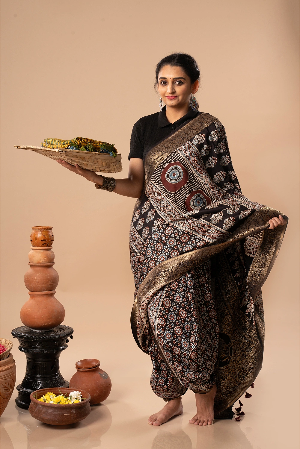 Mysterious Red - Ajrakh Dola Saree