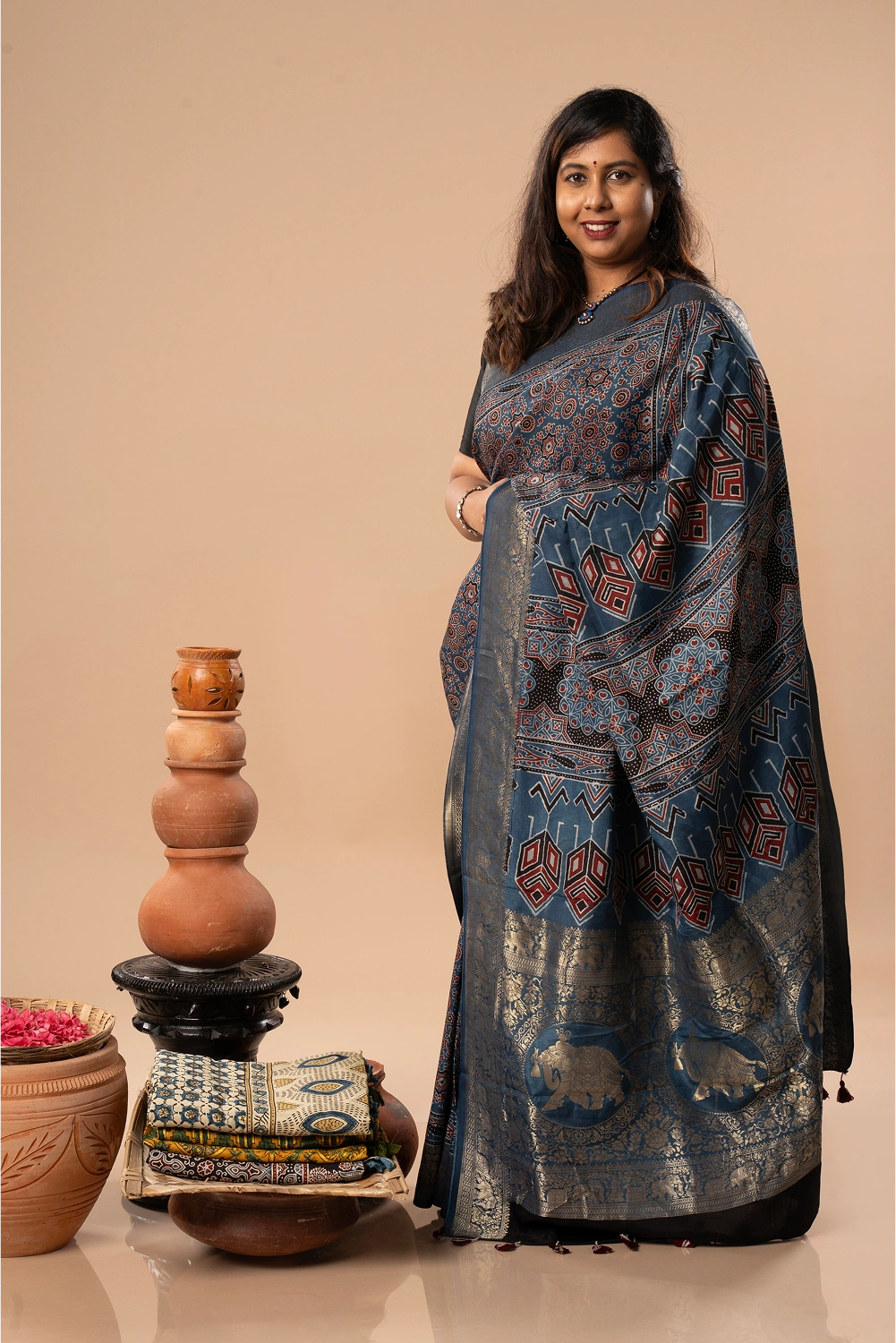 Bright Blues - Ajrakh Dola Saree