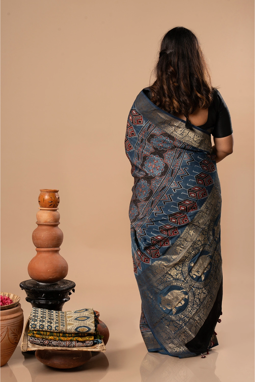 Bright Blues - Ajrakh Dola Saree