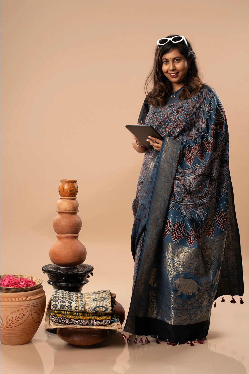 Bright Blues - Ajrakh Dola Saree