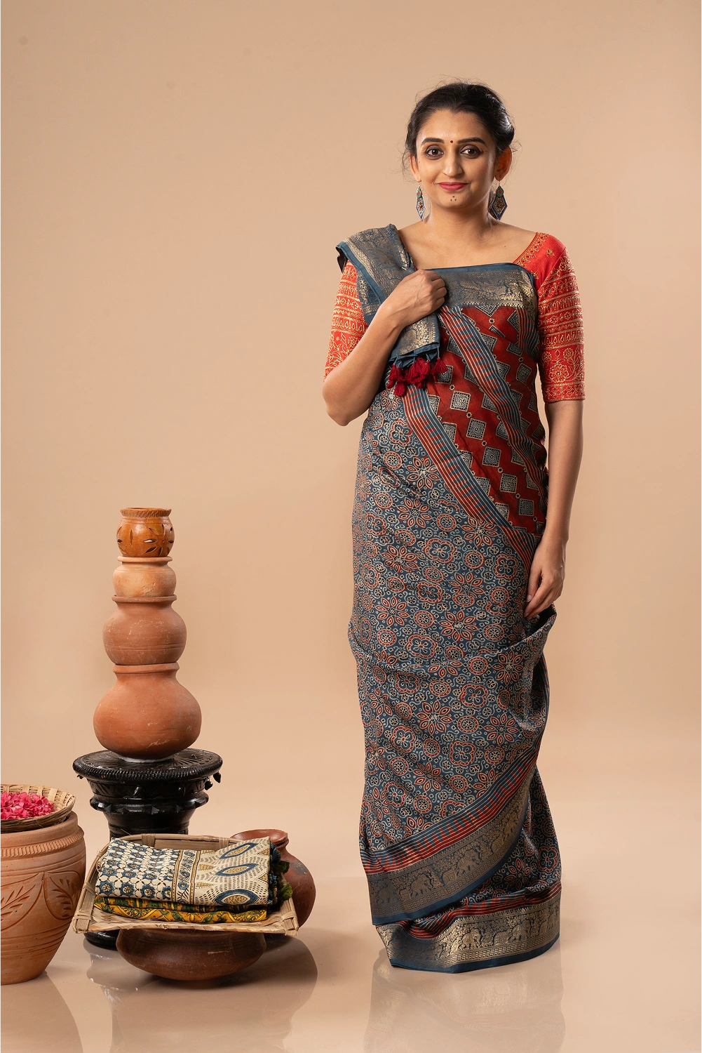 Wholesome Circles - Ajrakh Dola Saree