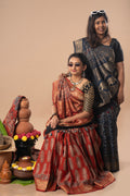 Rust & Indigo Ajrakh Dola Silk Saree Combo | Hand-Block Printed — Seere