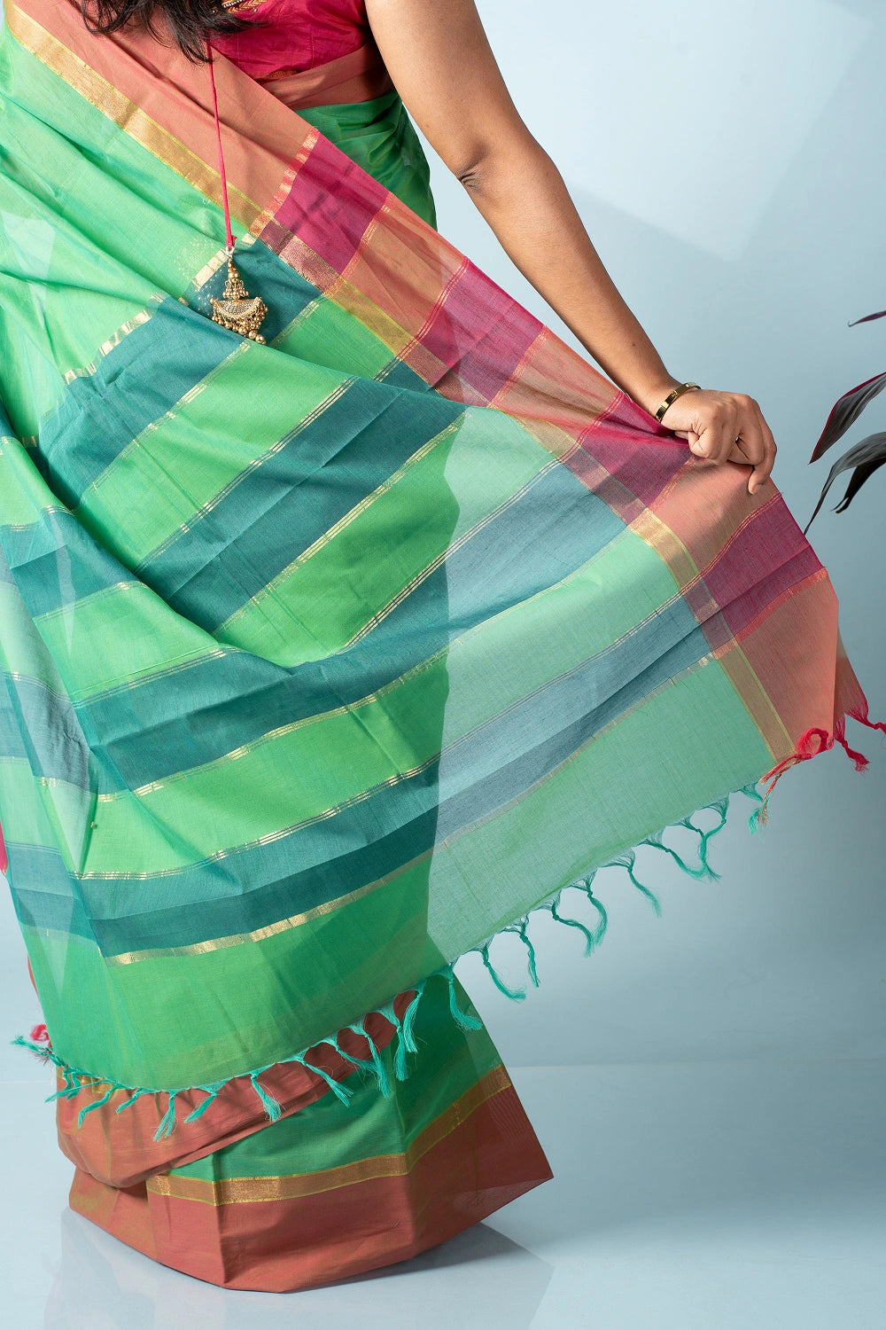 Bright Green Aura Kodiyala Cotton Saree