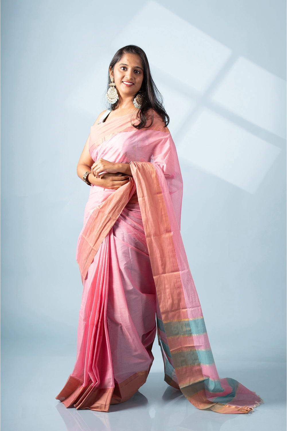 Pink & Blue Aura Kodiyala Cotton Saree