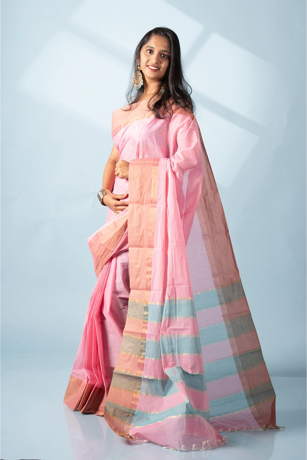 Pink & Blue Aura Kodiyala Cotton Saree