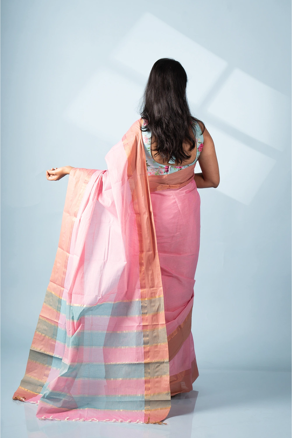 Pink & Blue Aura Kodiyala Cotton Saree