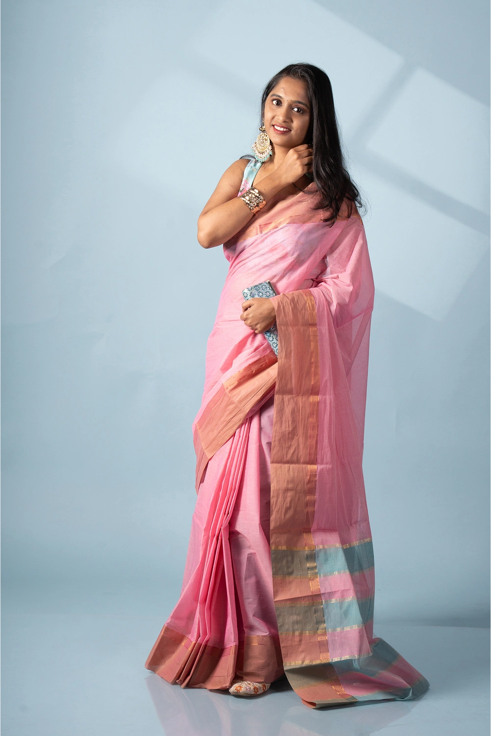 Pink & Blue Aura Kodiyala Cotton Saree