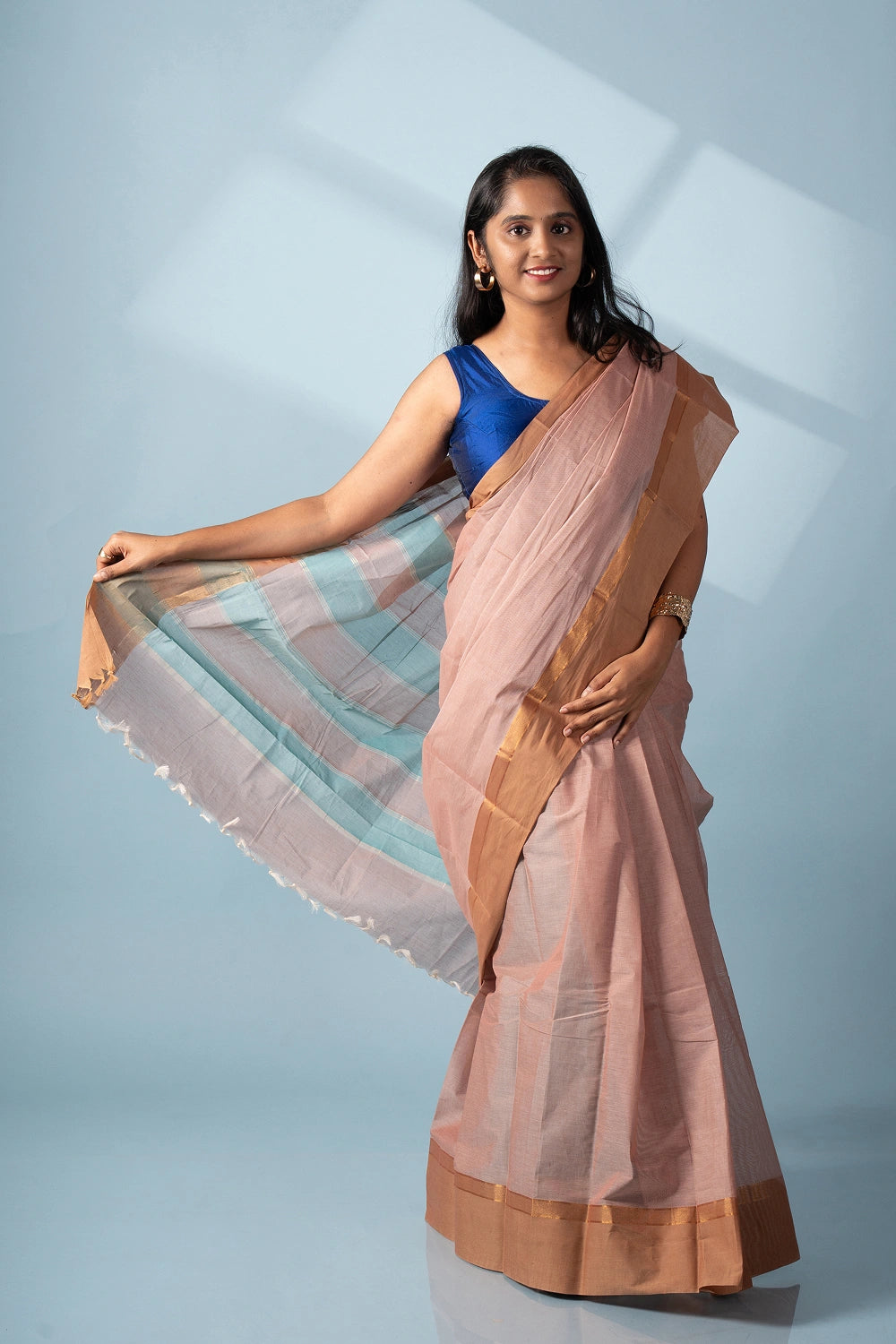 Brown & Blue Aura Kodiyala Cotton Saree