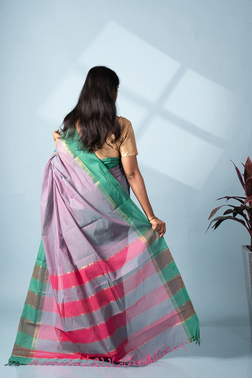 Pastel Purple Pink & Green Aura Kodiyala Cotton Saree