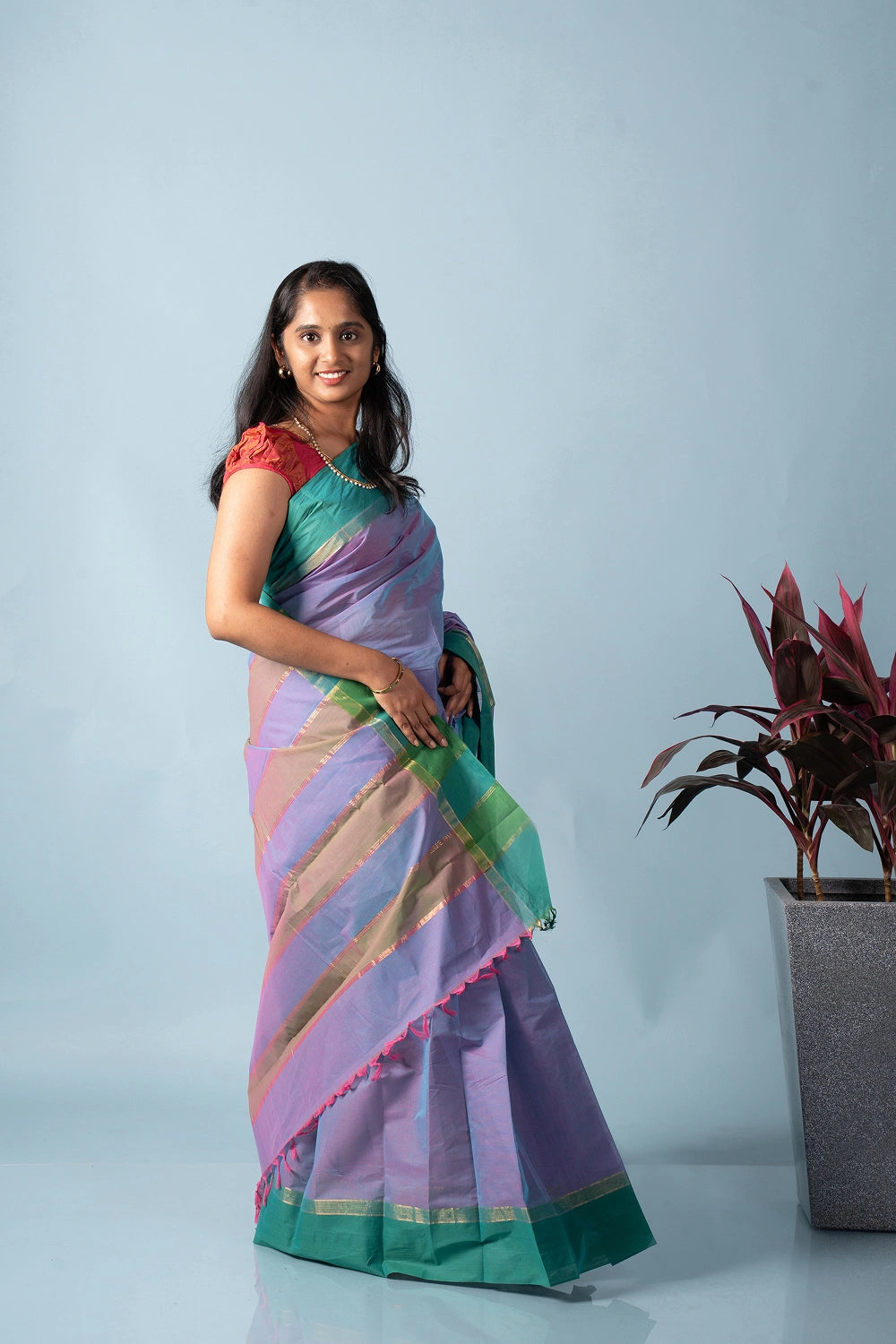 Purple & Green Aura Kodiyala Cotton Saree