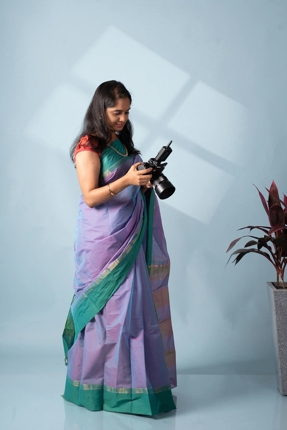 Purple & Green Aura Kodiyala Cotton Saree