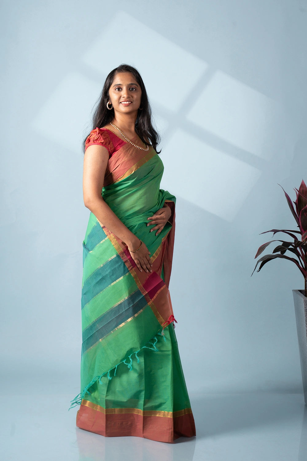 Bright Green Aura Kodiyala Cotton Saree