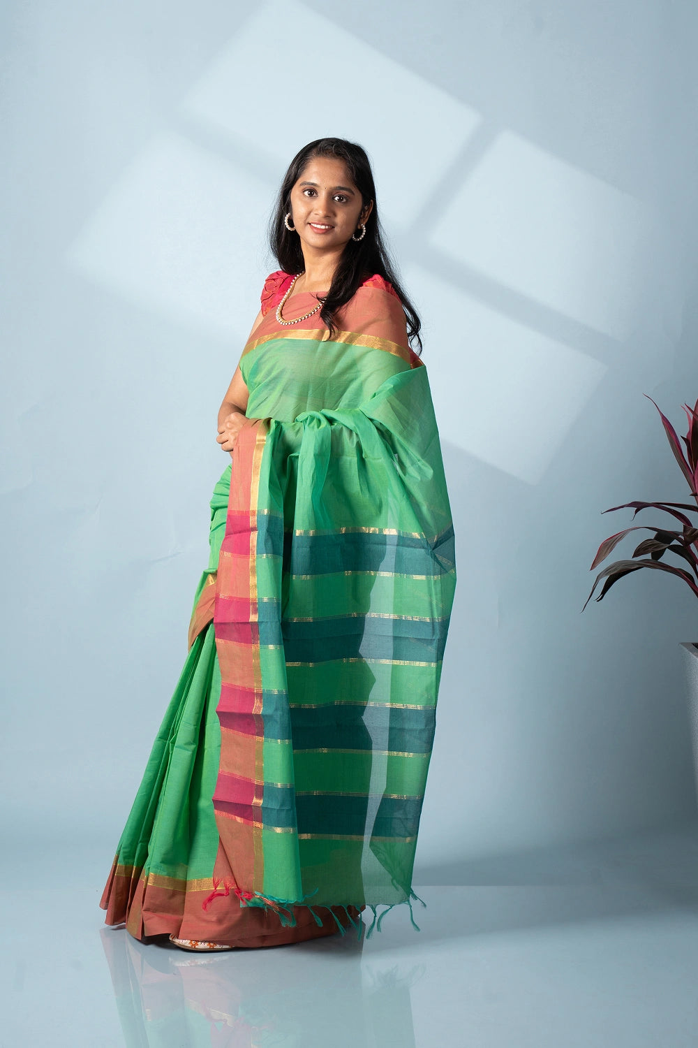 Bright Green Aura Kodiyala Cotton Saree