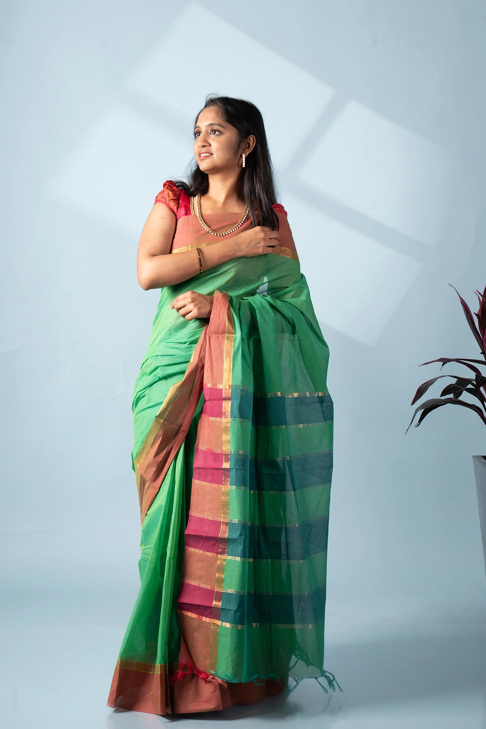 Bright Green Aura Kodiyala Cotton Saree