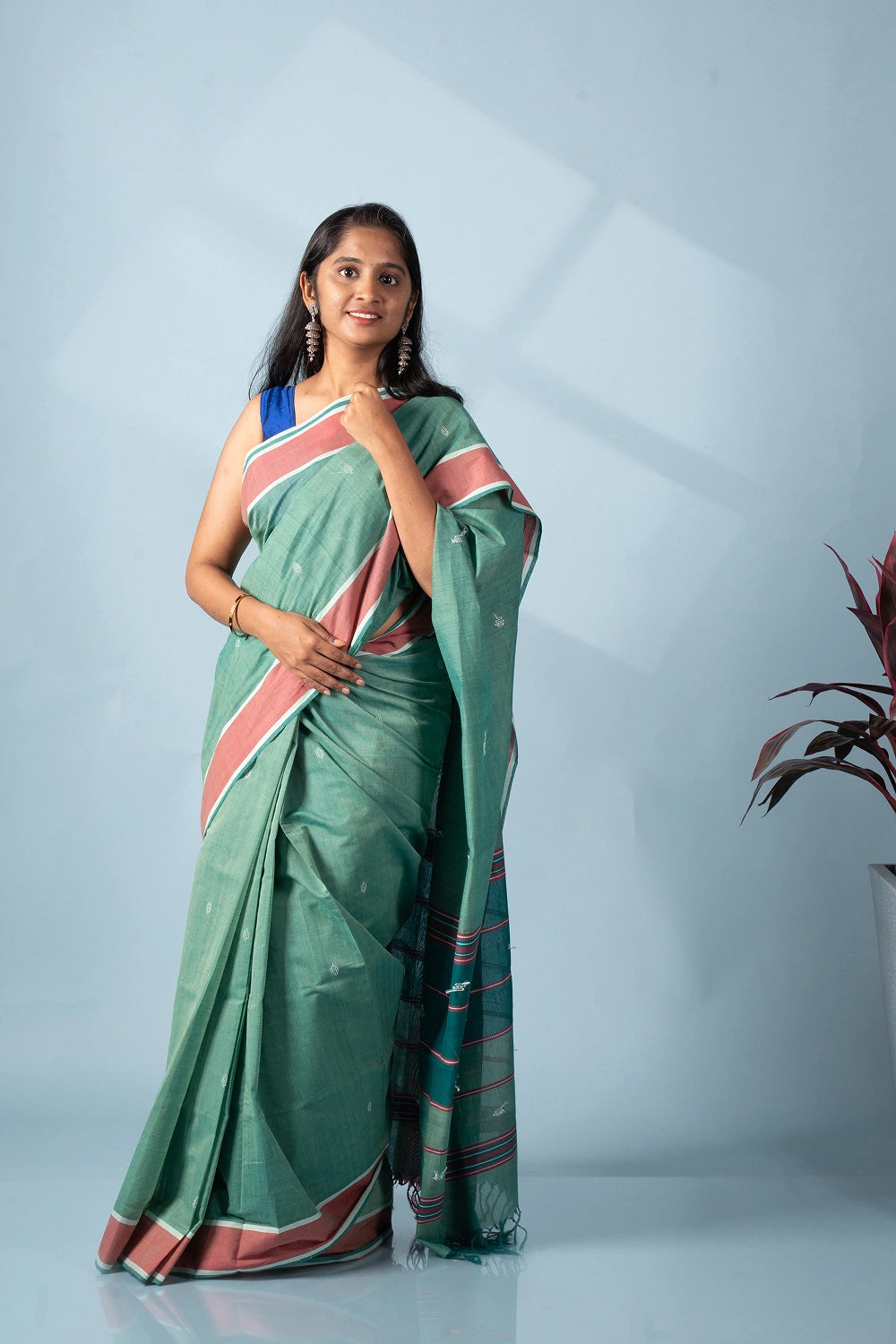 Light Green & Light Pink Aura Udupi Cotton Saree
