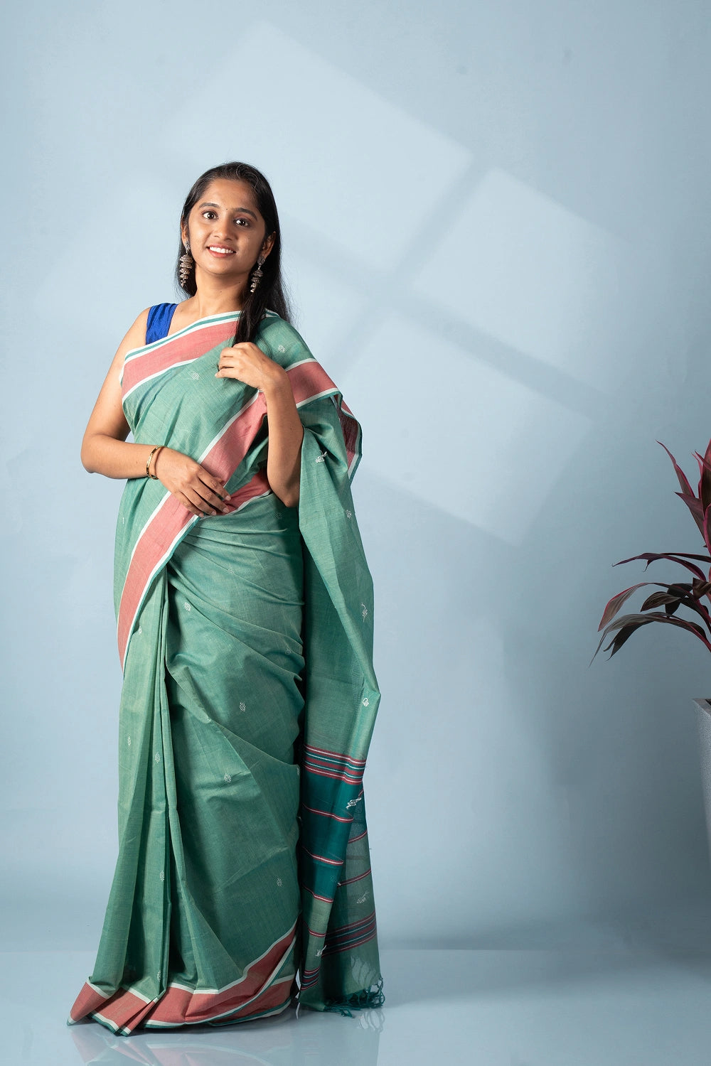 Light Green & Light Pink Aura Udupi Cotton Saree
