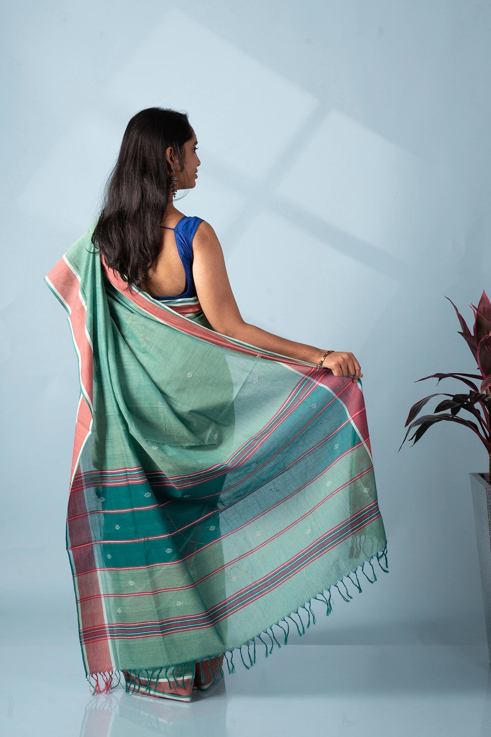 Light Green & Light Pink Aura Udupi Cotton Saree