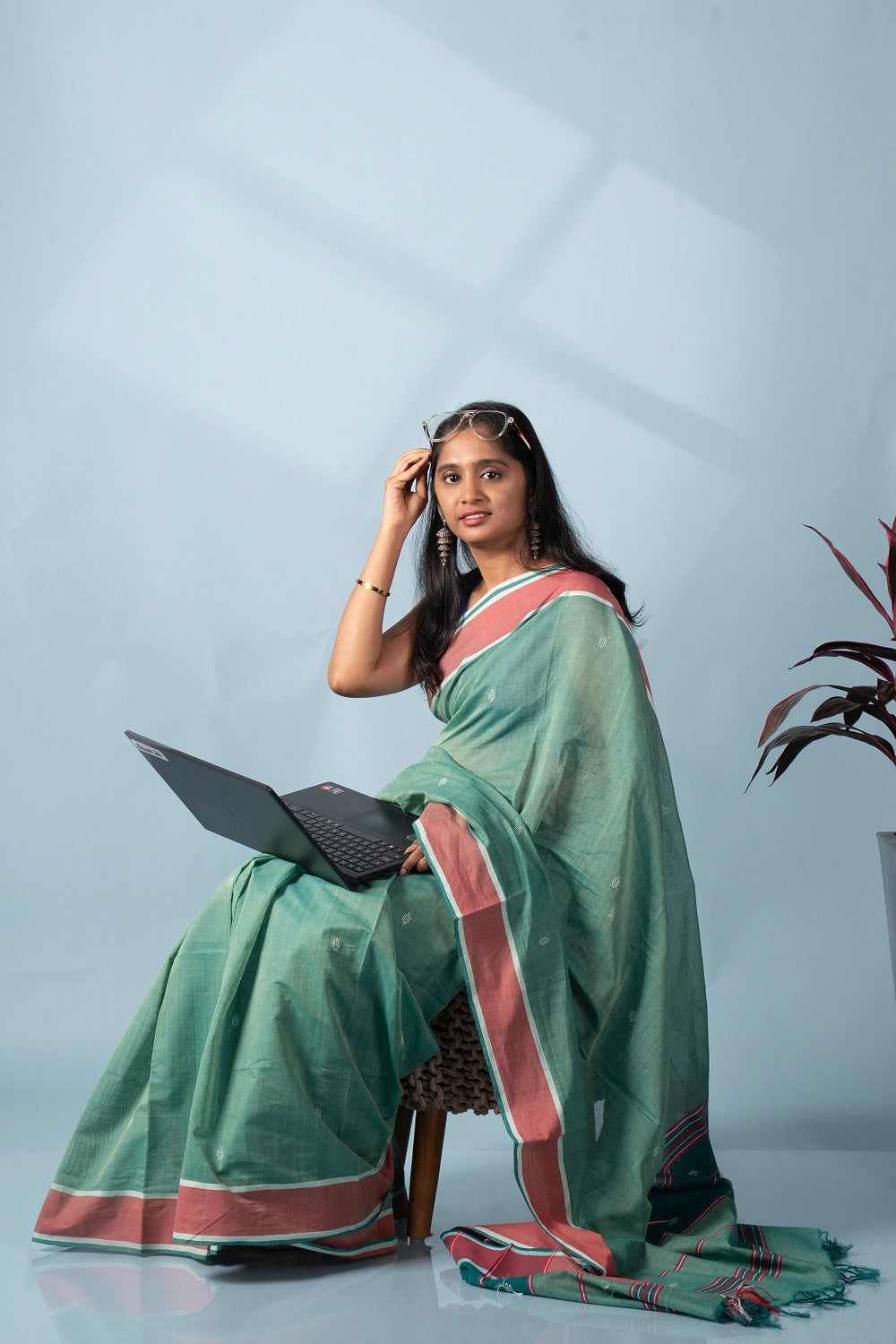 Light Green & Light Pink Aura Udupi Cotton Saree