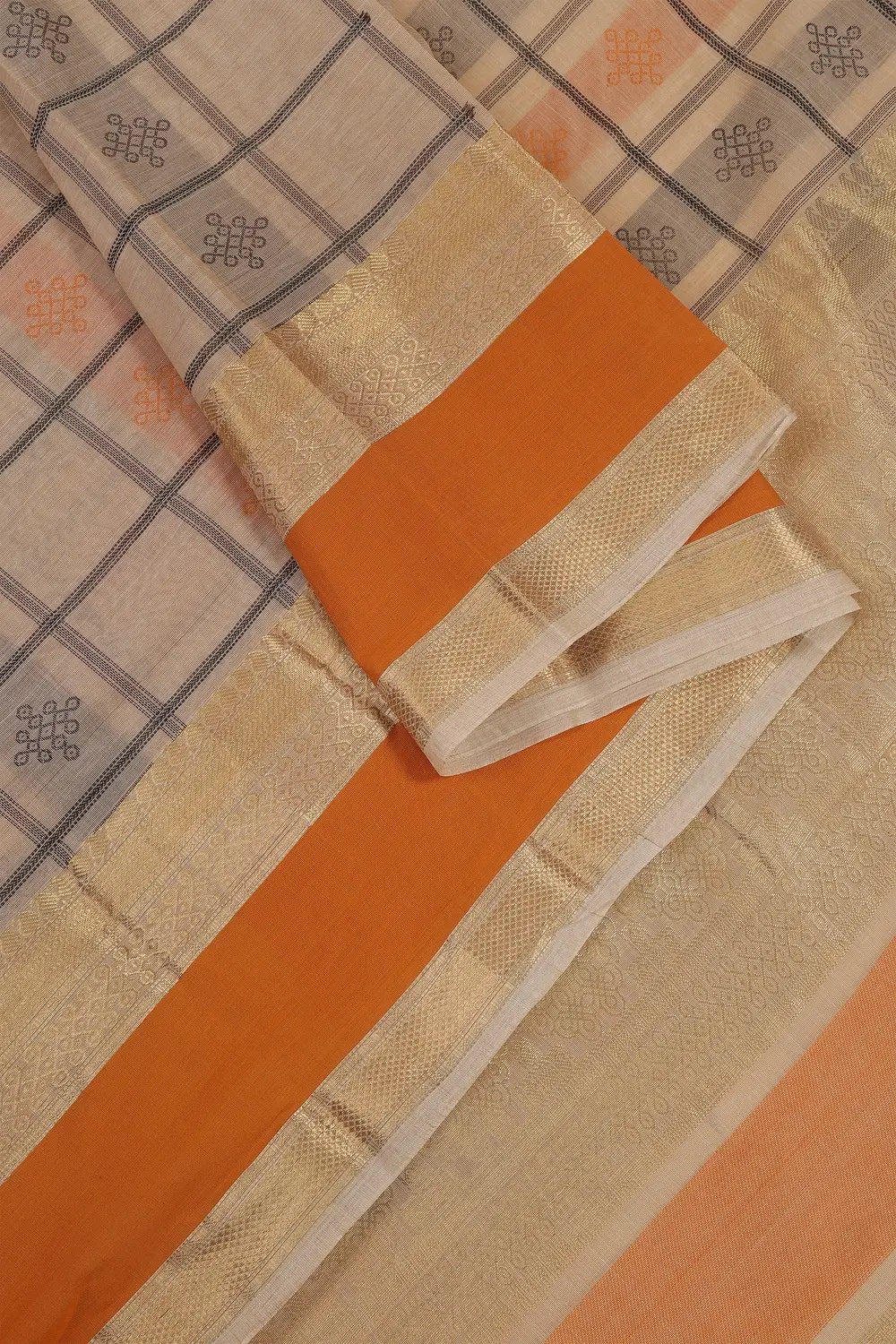 Folded view showcasing the texture and drape of the Kanchipuram cotton saree